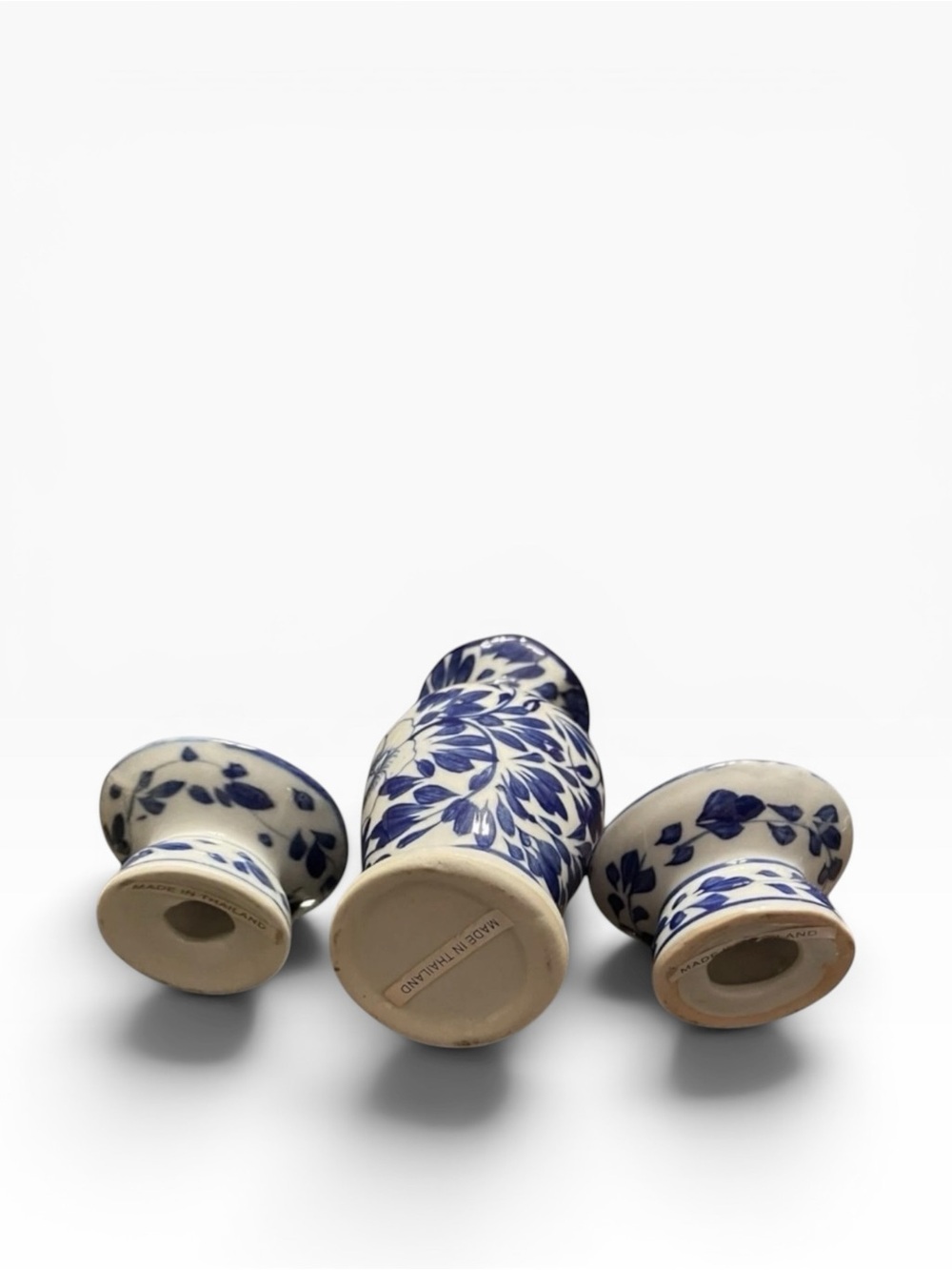 Vintage Mini Blue White Chinoiserie Ceramic Vase Plate Candle Holder Set - Picture 4 of 11